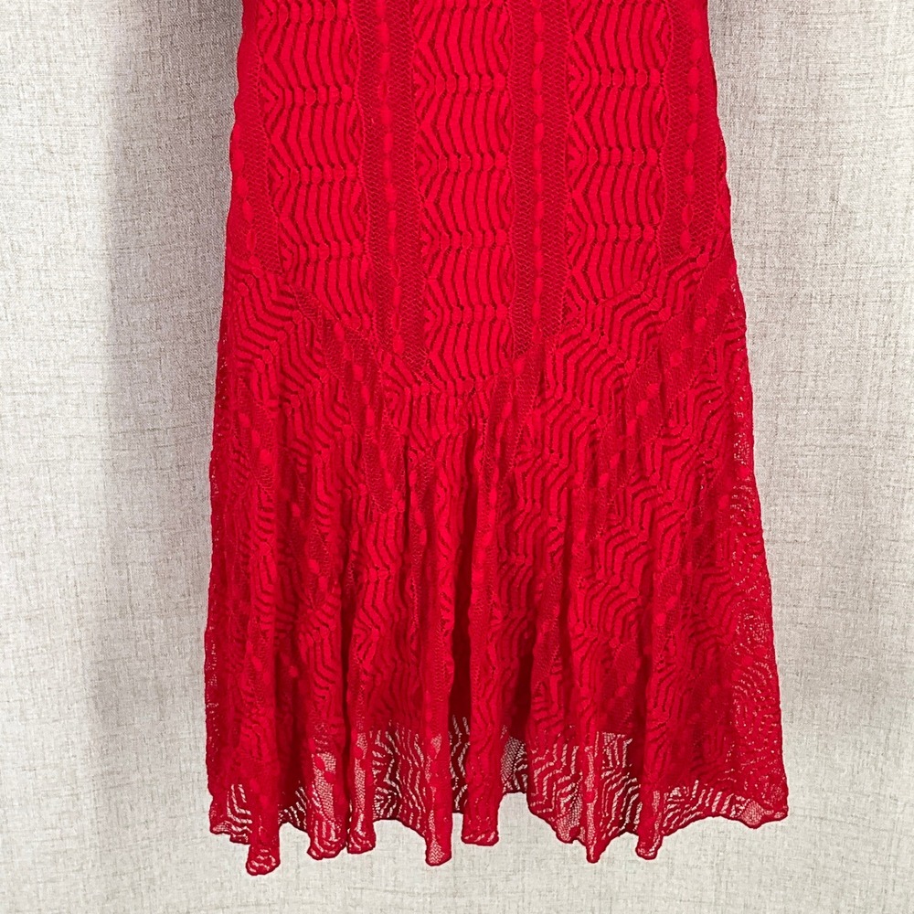 Rabbit Rabbit Rabbit Designs Dress Sz 10 Red Lace Flutter Sleeve Boho Classic - Picture 8 of 15